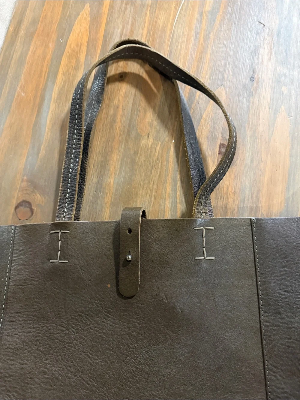 Lucky Brand Classic Large raw Leather Tote Bag in Dark Brown